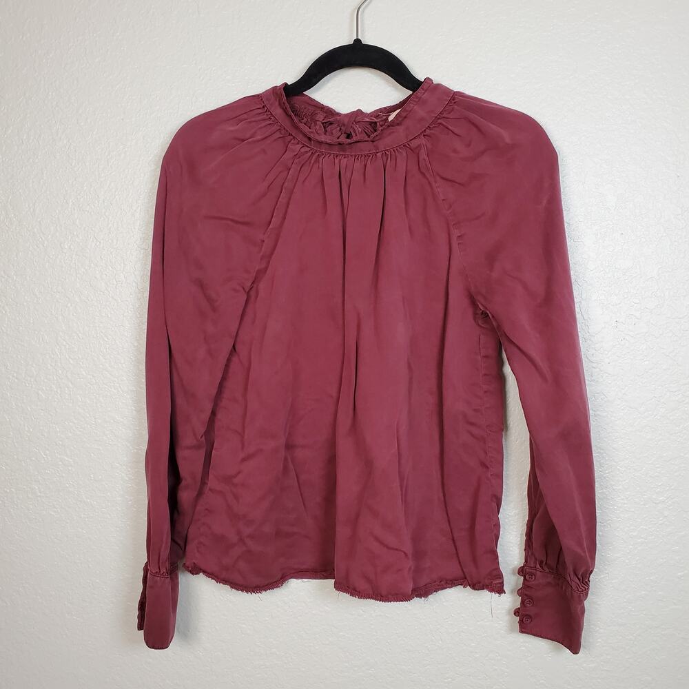 Cloth & Stone Top Womens Extra Small Lyocell Tie Back High Neck Long Sleeve Soft